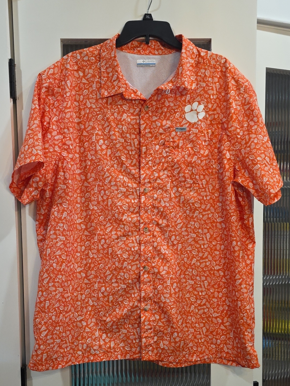 Columbia Clemson Orange Short-Sleeve Printed Button-Down Pfg Shirt
